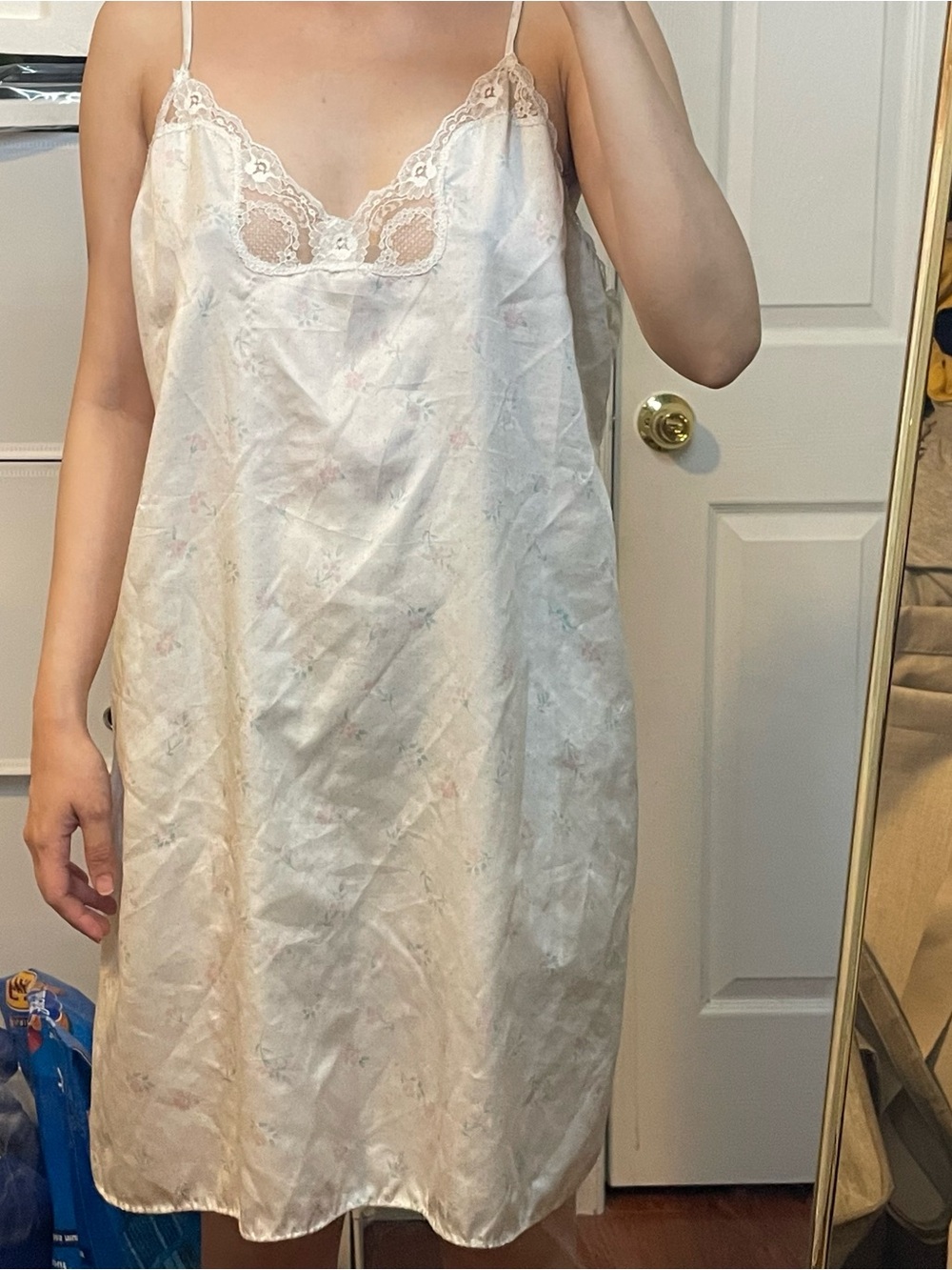 *Free with Purchase* Lace-Trim Satin Chemise Nightgown Size L